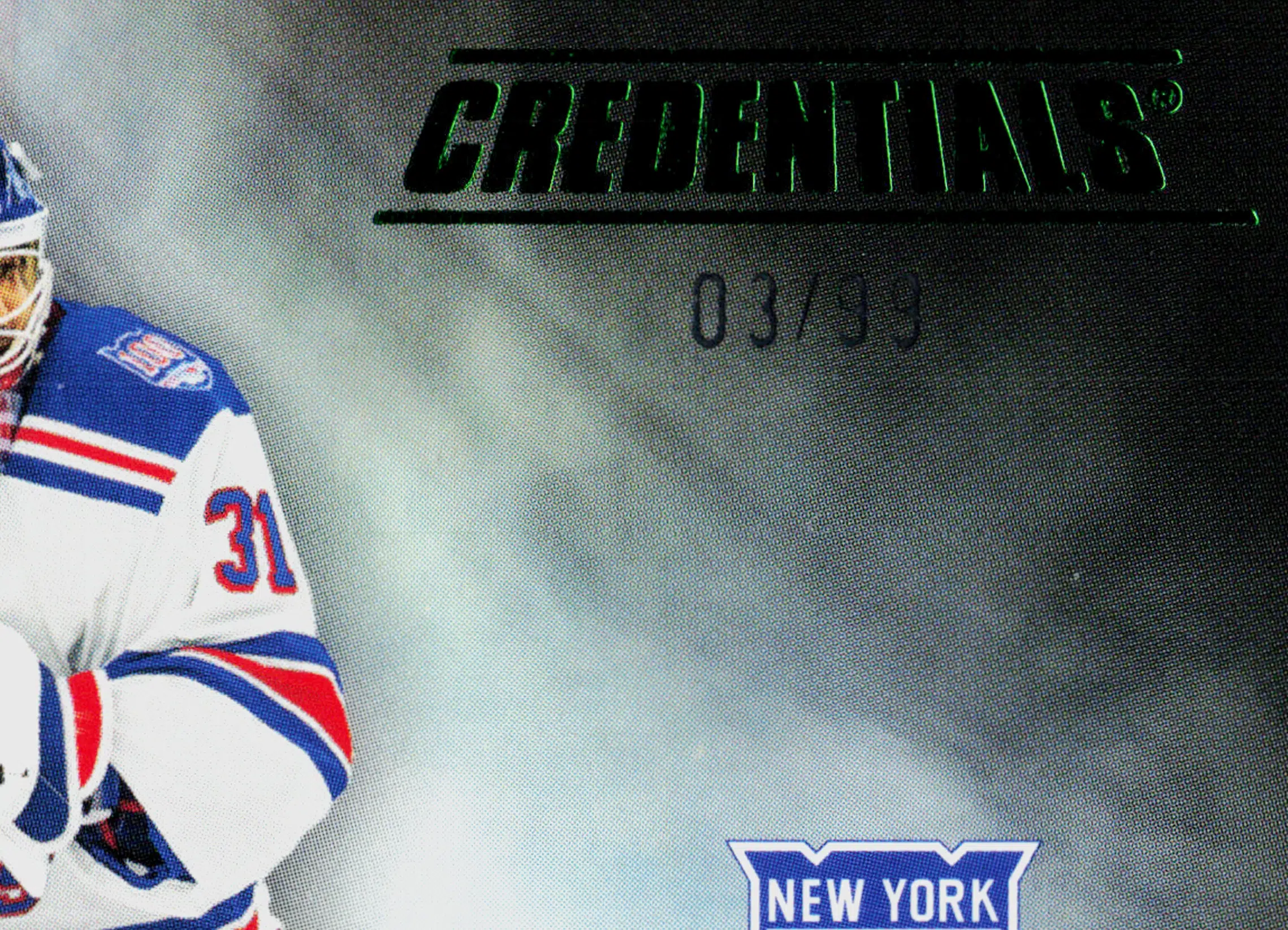 2025 26 Igor Shesterkin #SH 3 Upper Deck Credentials Standing On Their Head Green of 99 - detail