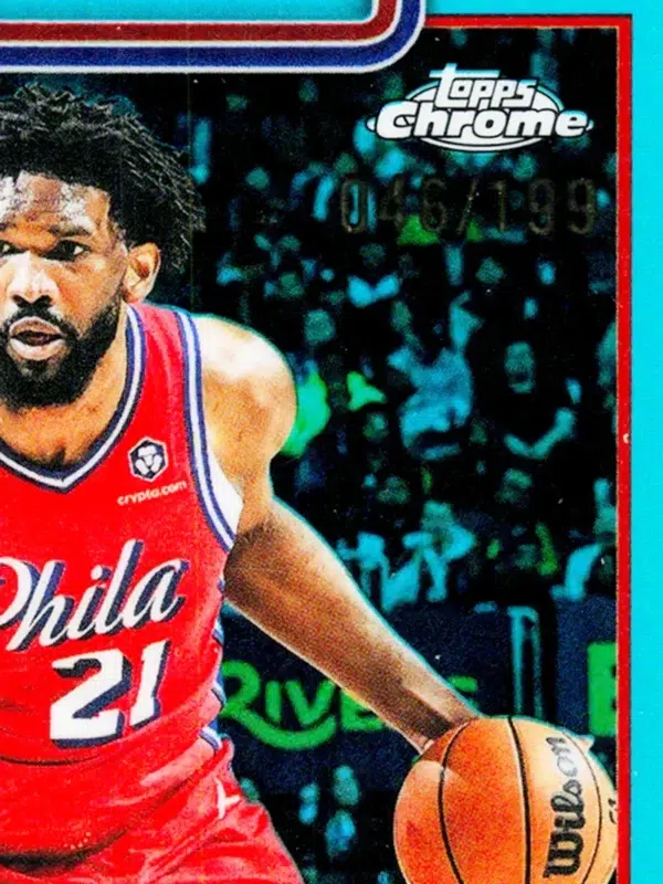 2025 26 Joel Embiid #149 Topps Chrome Aqua Refractor of 199 - detail