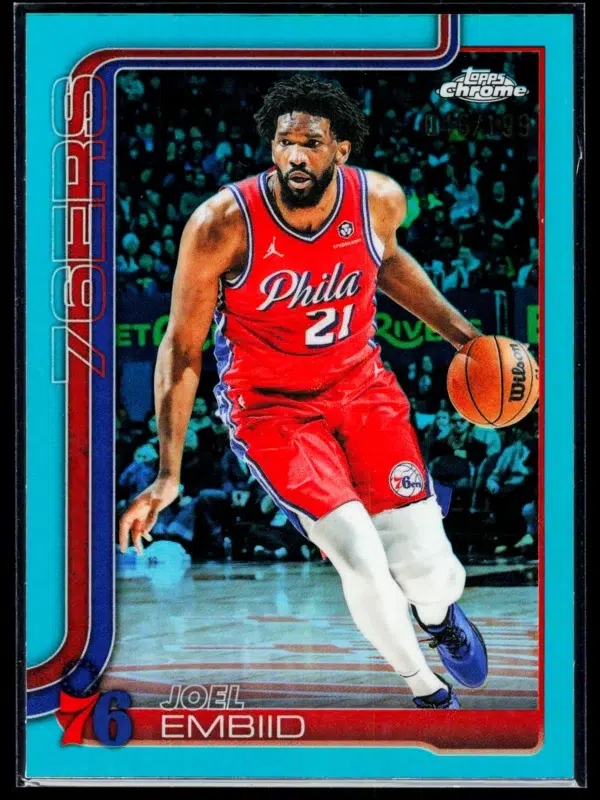 2025 26 Joel Embiid #149 Topps Chrome Aqua Refractor of 199 - front