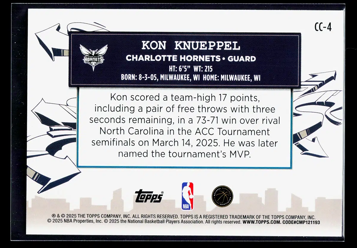 2025 26 Kon Knueppel #CC 4 Topps Clutch City Prospects - back