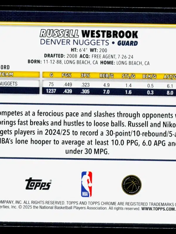 2025 26 Russell Westbrook #15 Topps Chrome Wave Refractor - back