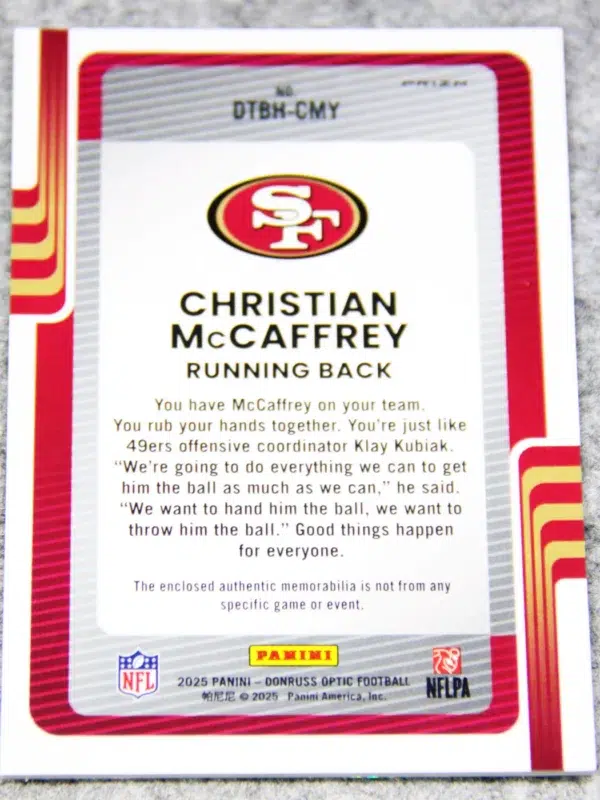 2025 Christian McCaffrey #DTBH CMY Panini Donruss Optic Donruss Threads Blue Hyper - back