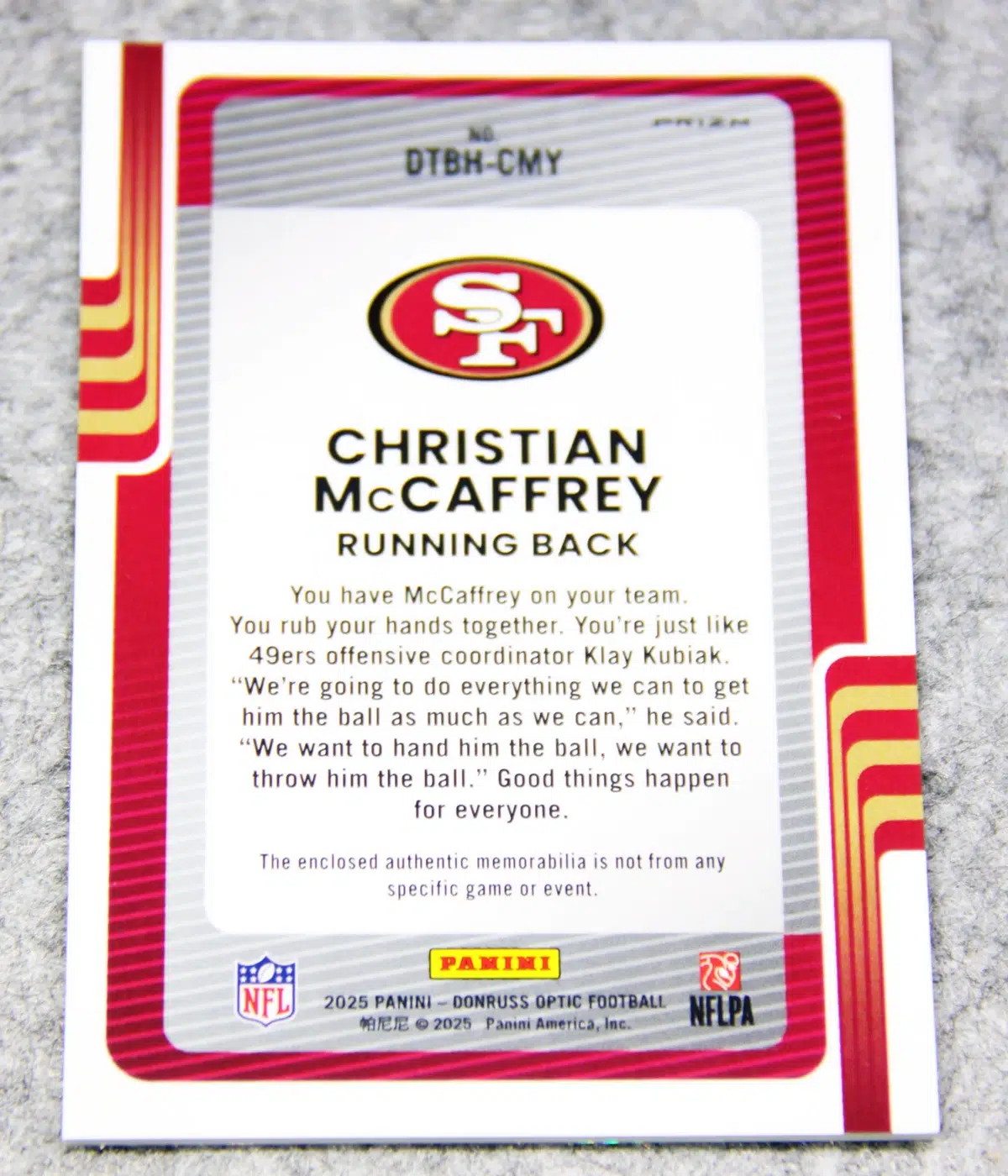 2025 Christian McCaffrey #DTBH CMY Panini Donruss Optic Donruss Threads Blue Hyper - back