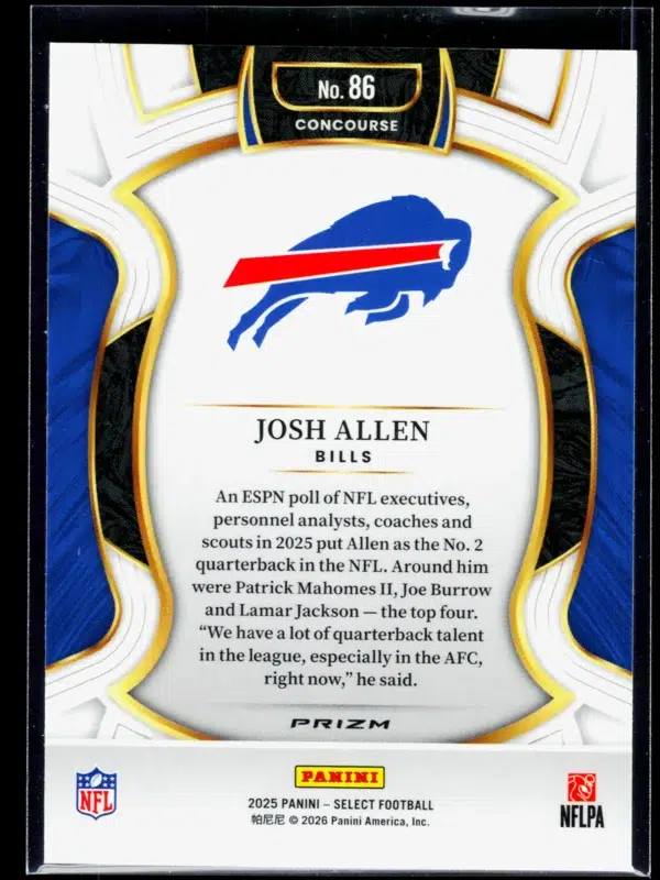 2025 Josh Allen #86 Panini Select Concourse Blue Green Shock Prizm