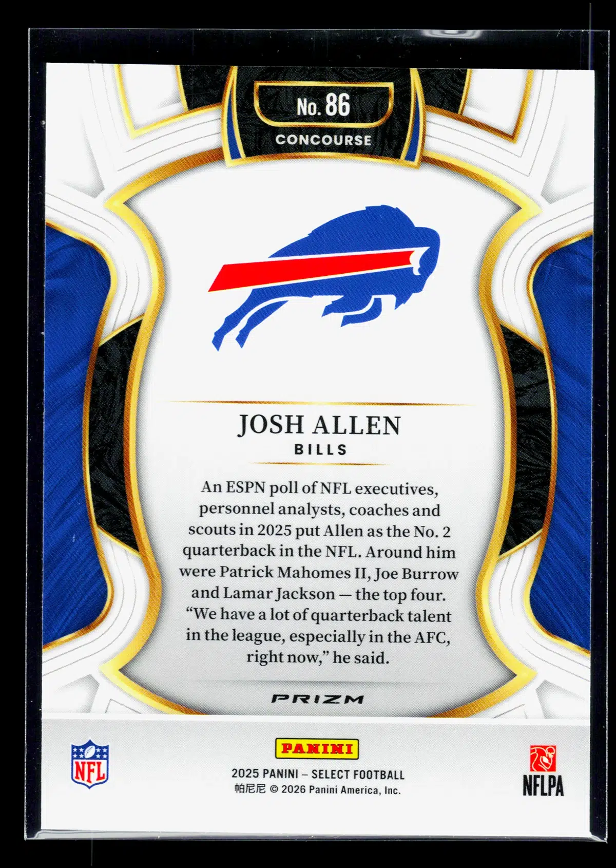 2025 Josh Allen #86 Panini Select Concourse Blue Green Shock Prizm