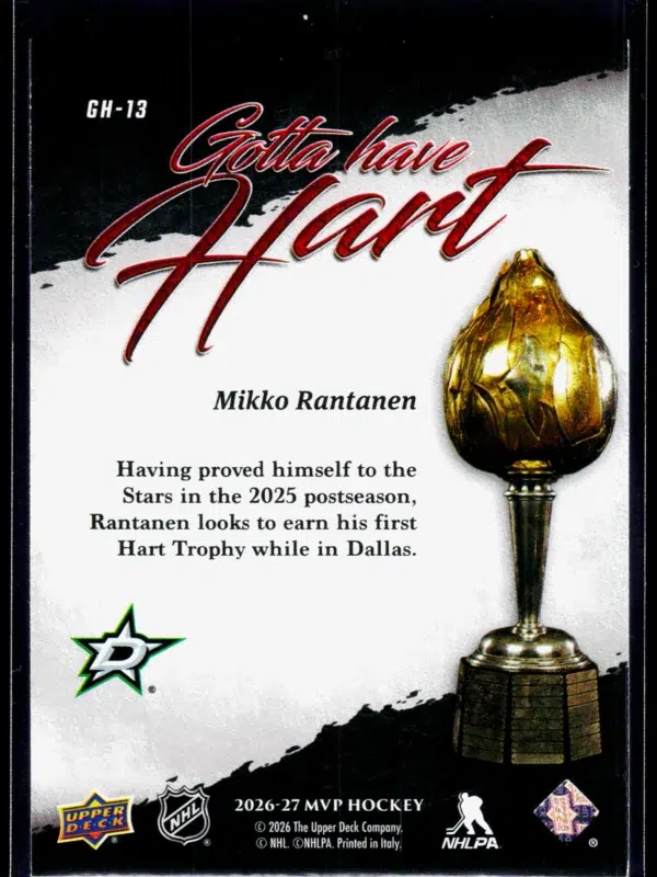 2026 27 Mikko Rantanen #GH 13 Upper Deck MVP Gotta Have Hart - back