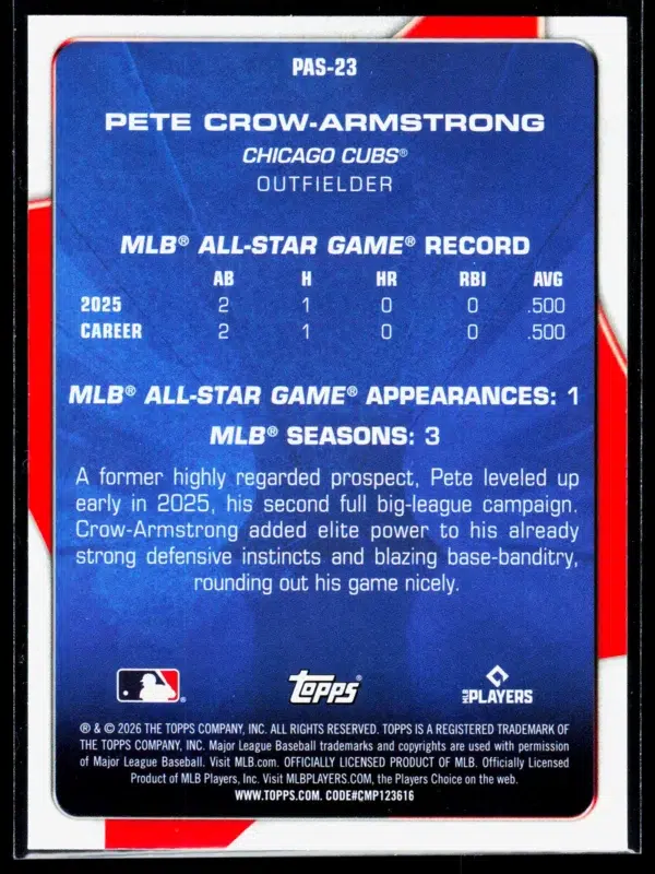 2026 Pete Crow Armstrong #PAS 23 Topps Celebration Perennial All Stars - back